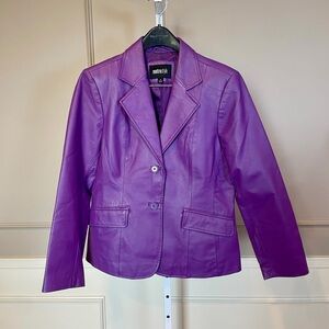 Vintage Y2K Purple Genuine Leather Jacket Coat MetroStyle 12 Blazer Kansas State